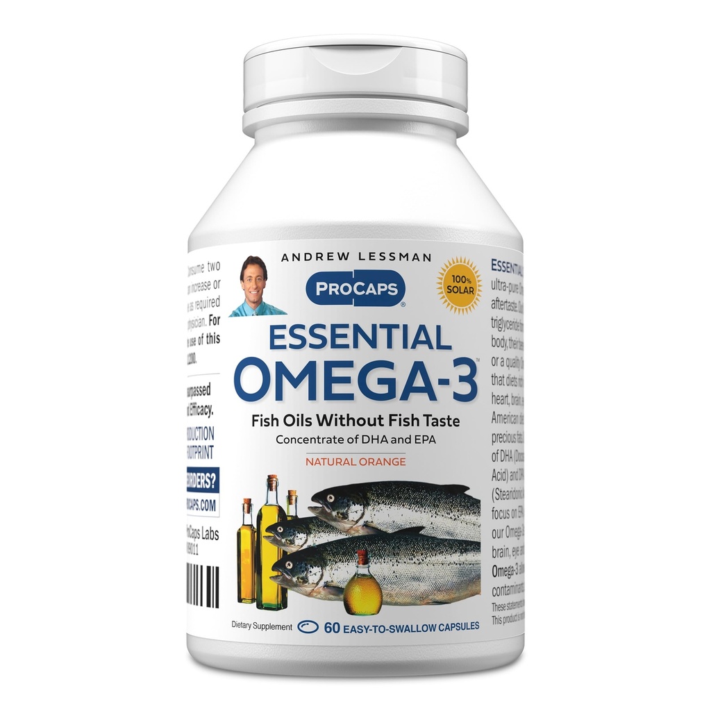 ANDREW LESSMAN Essential Omega-3 Orange - 60 Softgels - Ultra- Pure, High Potency Omega-3 Oils. Wysoka DHA, brak żołądka, brak zanieczyszczeń, brak rtęci. Małe łatwe do połykania Softgels