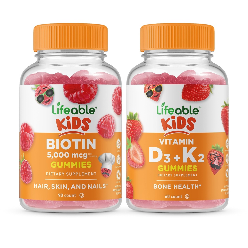 Żywe dzieci Biotin + Witamina D3 + Witamina K2 Dzieci, Gummies Bundle - Great Desting, Suplement witaminy, Gluten Free, GMO Free, Gummy do żucia