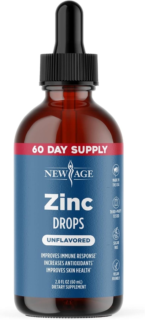 Jonowe płynne krople cynku - Wysokiej mocy immunologiczny booster suplement cynku, immunologiczna obrona, mocny naturalny przeciwutleniacz, Nie-GMO - przez nowy wiek (Liquid 2 OZ), Opakowanie z 1