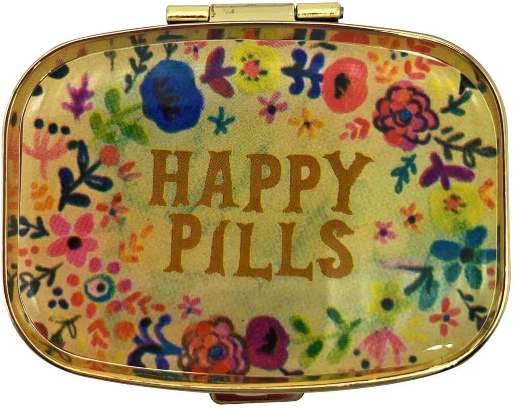 Happy Pills Pill Organizator Cute Metal Pill Case Travel Friendly Portable Compact Pill Box Pill Pojemnik do przechowywania Tylenol / Witaminy / Olej rybny / Suplementy / Leki / Tabletka do torebki / Pocket