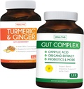 Zaoszczędź 11 dolarów (23% Off) - Gut Balance Bundle - Gut Complex z kwasem kaprylowym dla zbalansowanego Gut Health & Probiotic Support (120 Kapsułki) & Turmeric & Ginger z 95% Kurkuminoidy i Bioperine (90 Kapsułki)