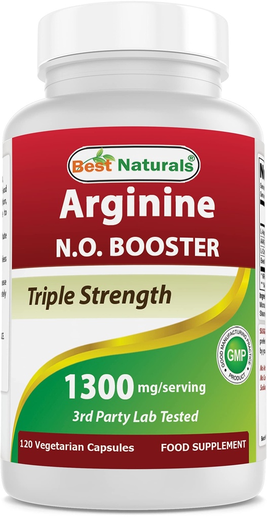 Najlepsze naturalne L- Arginine NO Booster Triple Strength 1300 mg Podawanie 120 Kapsułek Veg - Made with L- Arginine, AAKG, L- Citruline, Burak w proszku