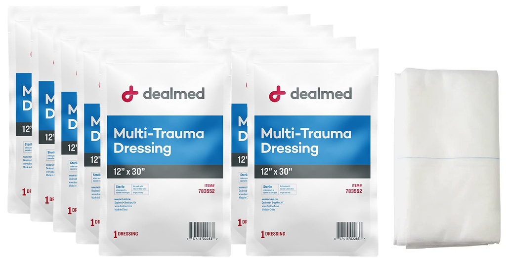 Dealmed 12" x 30" Multi-Trauma Dressing – Sterile Emergency Oversized Pad, Superior Absorbency, Protection and Padding, Wound Care Product for First Aid Kit (Pack of 10)