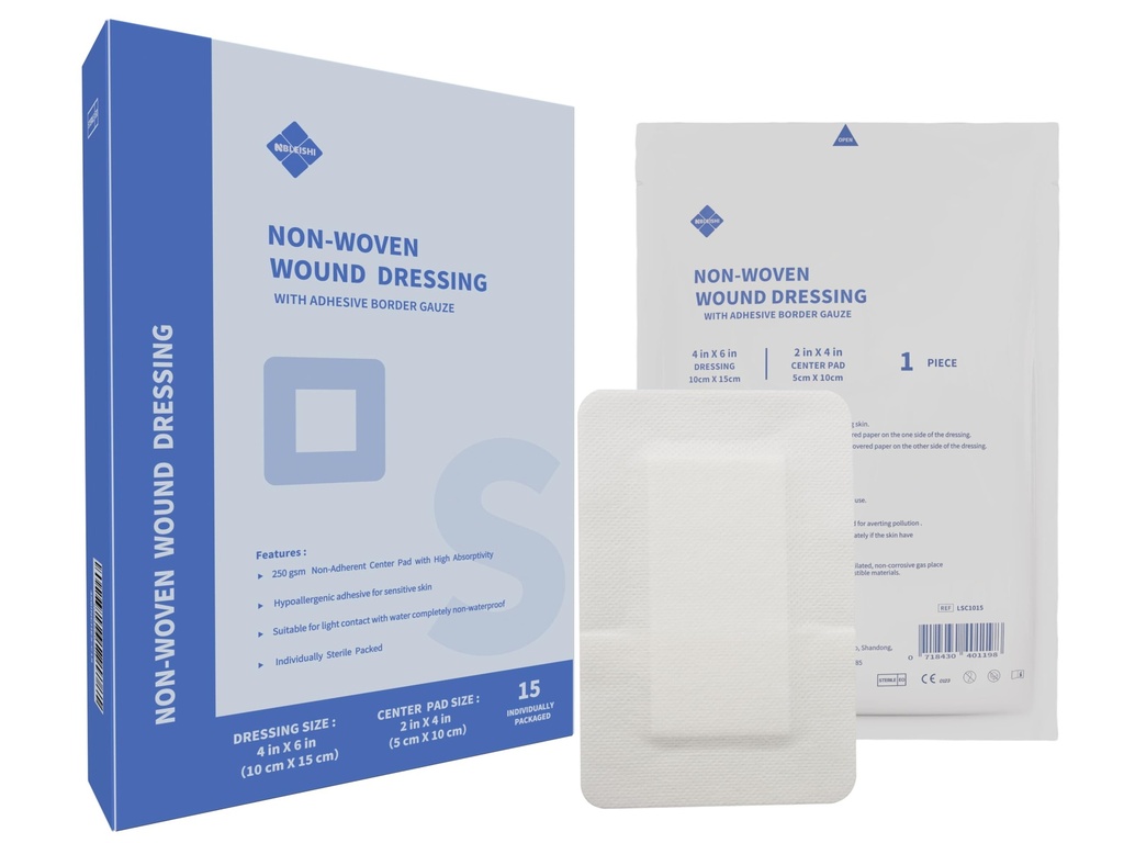 Sterile Non Woven Island Wound Dressing 4 X 6 inch,Extra Large Cover with Adhesive Bordered Gauze Pads,Breathable and High Absorbent Non-Stick Center pad,Latex Free, 15 Individually Pack