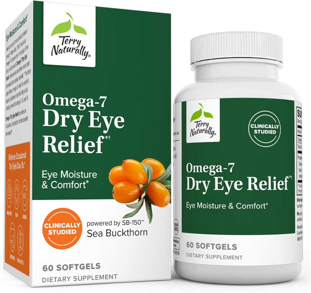 Terry Natural Omega- 7 Suchy Oko Relief - 60 Softgels - Moisture Eye & Comfort - Non-GMO, Gluten Free - 60 Służenie
