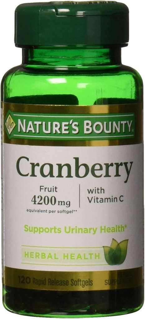 Przyroda Bounty Cranberry, Ziołowy suplement zdrowia z witaminą C, Wspiera zdrowie moczu, 4200mg, 120 Softgels