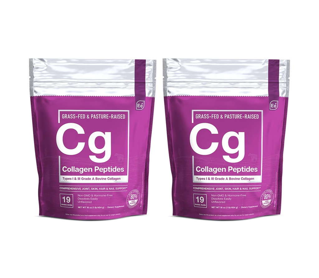 Essential Elements Hydrolyzed Collagen Powder - Joint, Skin, Hair, and Nail Support | Types I & III Peptides | Preservative-Free, Grass-Fed, Hormone-Free, Dissolves Easily (2-Pack)