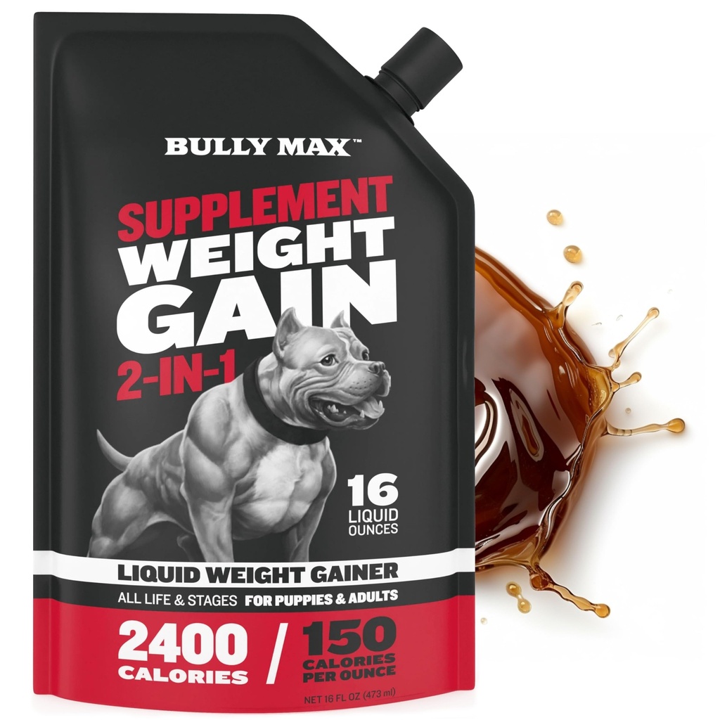 Bully Max Liquid Gainer dla psów - Wysokie Calorie Dog Supplement with Omega-3 & Protein z serwatki - 2- in-1 Multivitamine for Healthy Weight Gain - dla szczeniąt i dorosłych psów - 16 oz