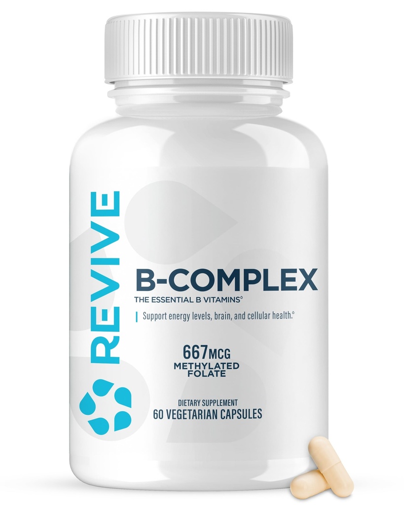 Revive MD Witamina B Kompleks Kapsułki - Wspiera Heart Health & Immune System - B- Complex witaminy Suplement dla kobiet i mężczyzn - Witamina B12 Complex Promotes Healthy Mózg Function & Boosts Energy