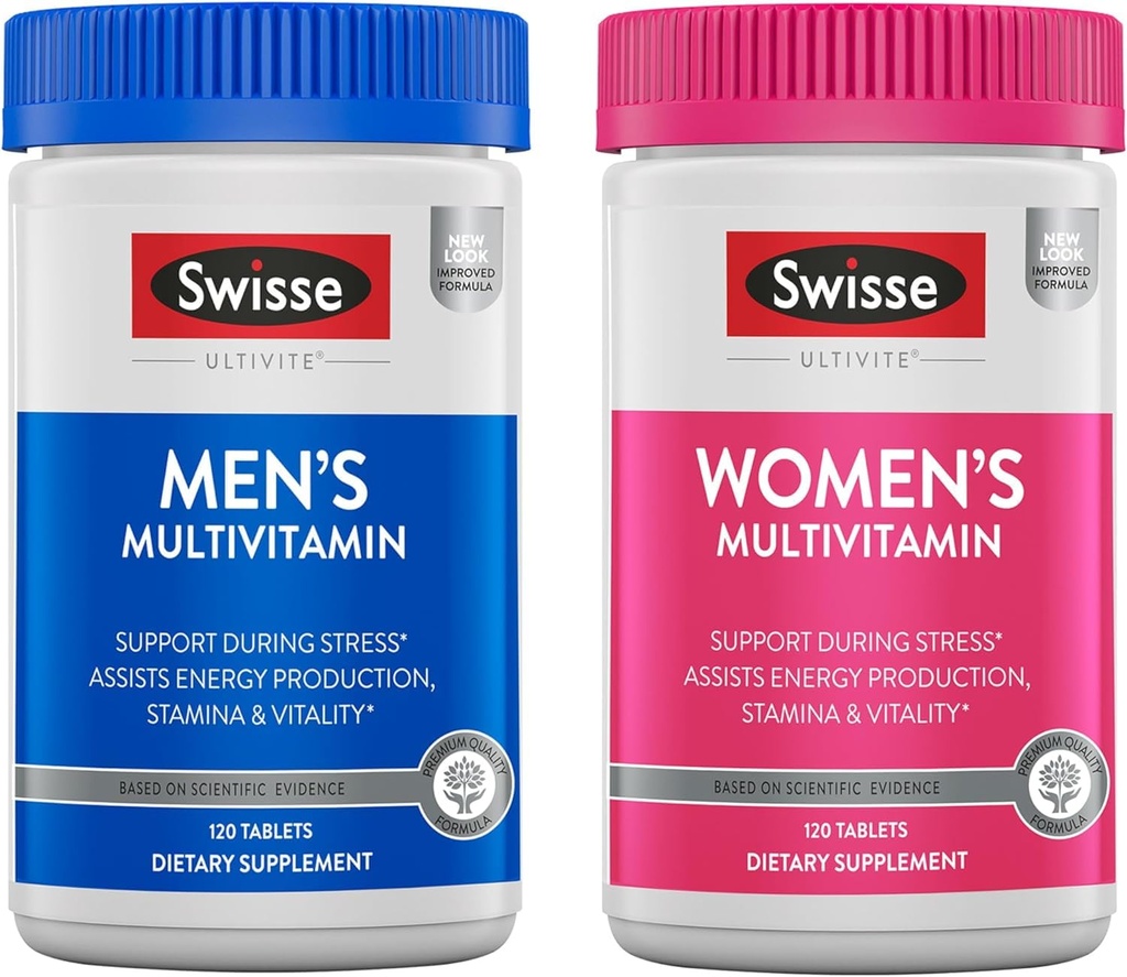 Swisse Daily Multivitamin for Men & Women Bundle Combo Pack | Supports Healthy Energy, Stress Relief, Mental Clarity & Performance, Immunity, and Heart Health
