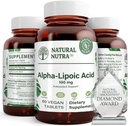 Natural Nutra R- Alpha Lipoic Acid, Poprawa zdrowia kości i serca, Wzmocnienie funkcji pamięci, Poprawa funkcji Nerve przyczynia się do ogólnego zdrowia, Gluten Free 100 mg, 60 Wegańskie i Wegetariańskie tabletki.