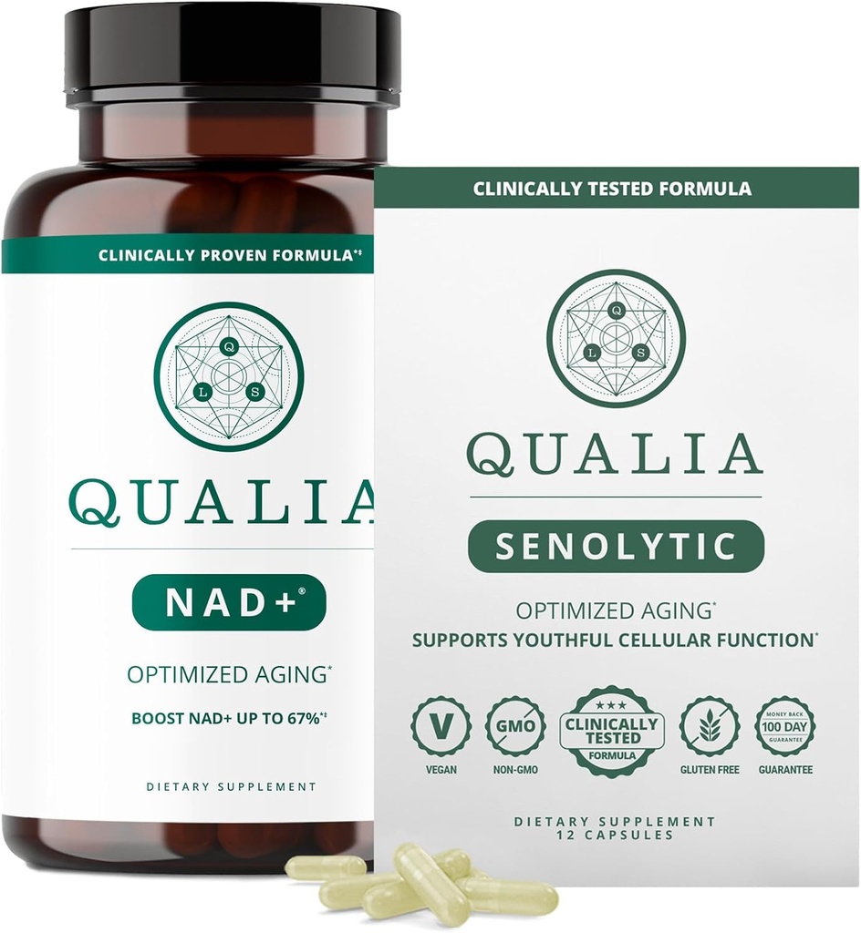 Qualia Life Sciences Bundle Qualia NAD + & Qualia Senolitic, suplement do testów klinicznych, może zwiększyć NAD +, suplement do starzenia