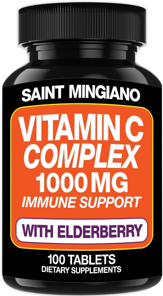 Witamina C 1000mg z dodatkiem Elderberry - Podwójna dawka standardowa z 14 Składnikami szczegółowymi - 100 kapsułki / 3 miesiące dostaw