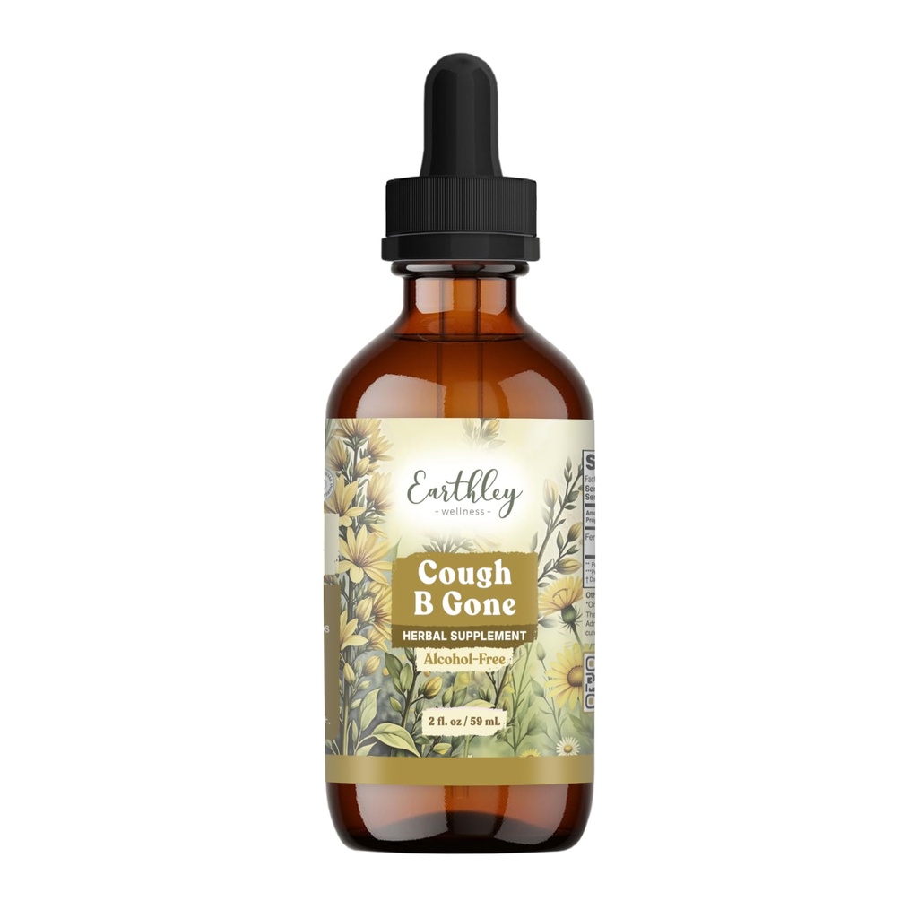 Earthley Wellness, Cough- B- Gone, Bezalkoholowe nalewki ziołowe dla dzieci i dorosłych (6 miesięcy +), Cold and Cough Remedy, Soothes Sore Throats, Promotes Lung Health i Detoksykacji (2oz, Kids)