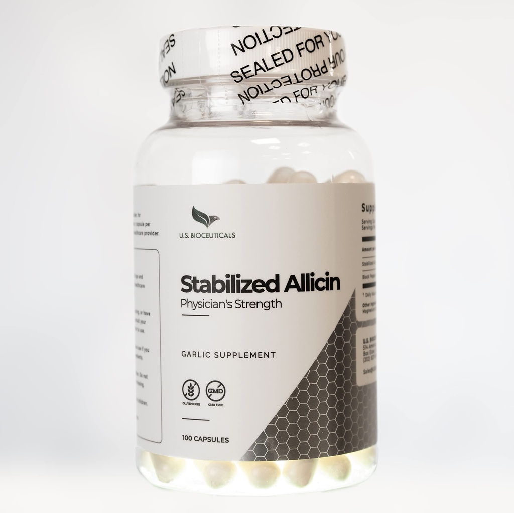 Stabilizowany allicyna (niezmodyfikowana genetycznie) - 700 000 µg alicyna na butelkę - Testowanie laboratoryjne - cGMP Certified Manufacturing