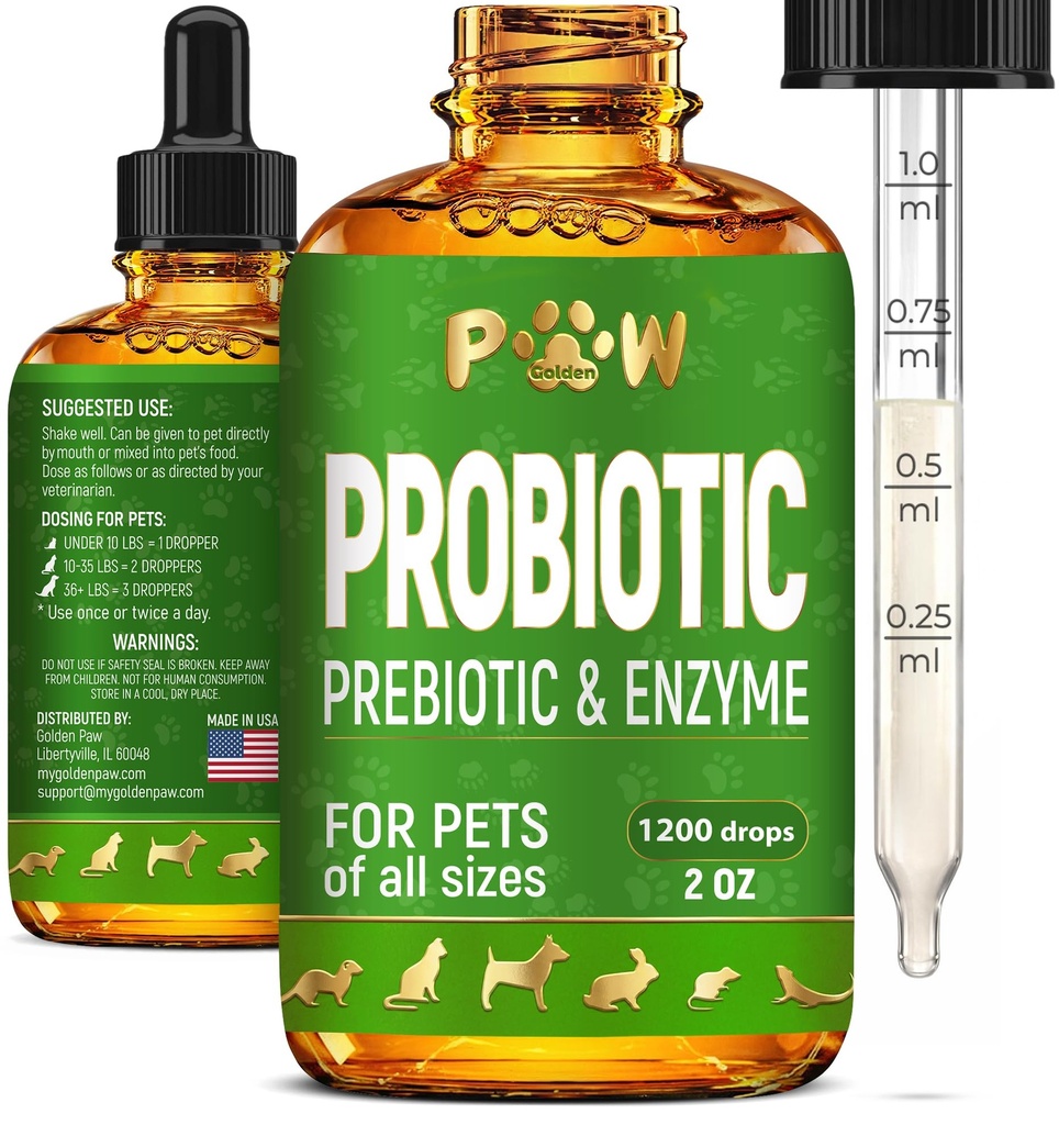 Probiotyki płynne dla psów i kotów we wszystkich wiekach 124; Probiotyki psów, aby zapewnić równowagę pokarmową 124; Mieszanka prebiotyczna dla harmonijnej absorpcji żywności 124; 3 Miliard CFU 124; Herbal Flavor 124; 2 Oz