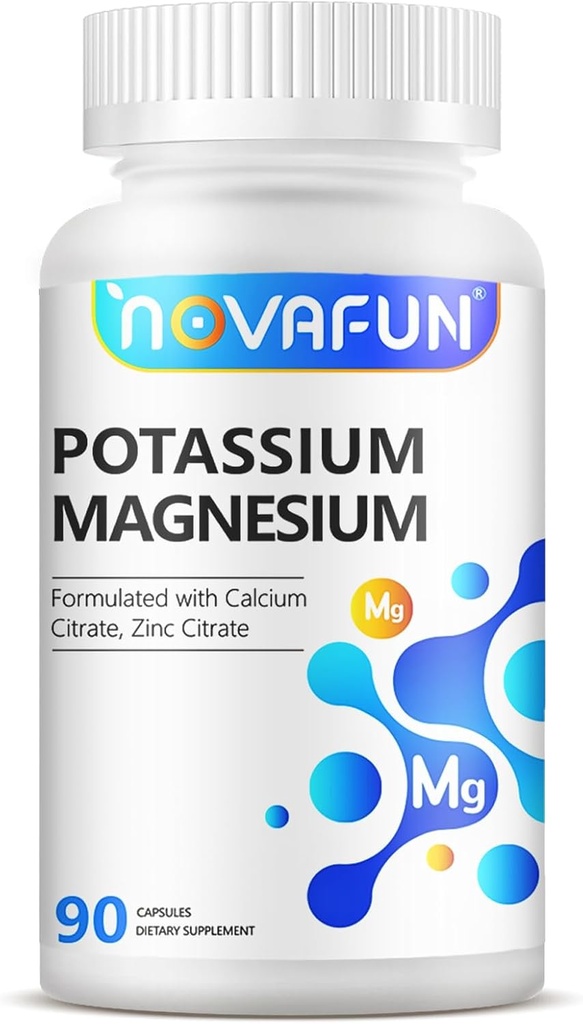 Potasu Magnezu Suplement z cynku wapnia 1185mg, Wysokiej mocy formuła na skurcze nóg, kości i mięśni zdrowia, Non-GMO, Gluten Free, Wegan, 90 Kapsułki