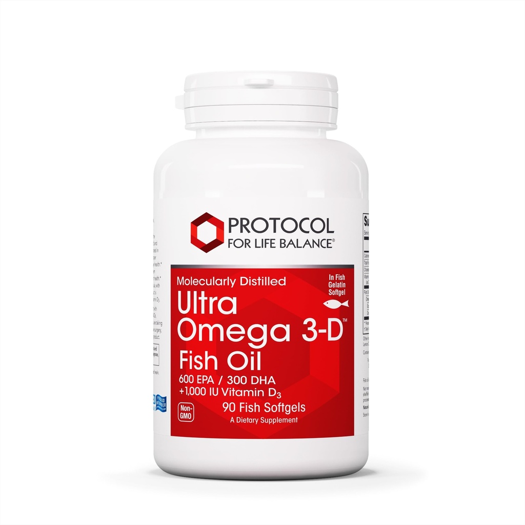 PROTOKÓŁ ŻYCIA BALANCE Ultra Omega 3- D - 600mg EPA, 300mg DHA & 1000 j.m. Witamina D3 - Olej rybny do wspomagania mózgu - EPA DHA Omega Supplement - Non-GMO & Halal - 90 Softgels