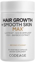 Codeage Hair Growth + Smooth Skin Max Vitamins Supplement - Patented Lustriva & SOD B Dimpless Superoxide Dismutase - Hair Growth Health Skin Cellulite Support - Biotin, Vitamin C, MSM - 30 Capsules
