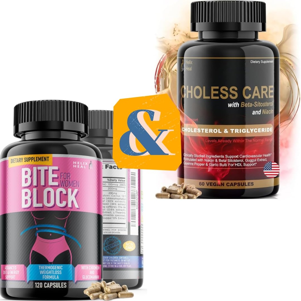 Appetite Supressant for Weight Loss Women & Cholesterol Lowering Supplement Bundle