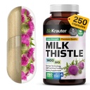 BIO KRAUTER ® Suplement do Thistle mleka do czyszczenia wątroby i detox - Wyciąg z czystego mleka wegetariańskiego 1400 mg na serwowanie franków Silymarin - 250 kapsułek, 125 Dni zaopatrzenia, Non-GMO