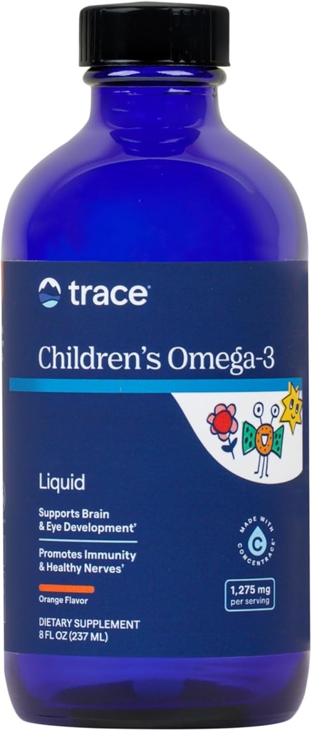 Ślad minerałów Omega-3 - Suplement płynny wspomaga funkcje układu nerwowego i immunologicznego - Suplement do zdrowia dzieci - EPA & DHA wspomaga rozwój mózgu i oczu - Pomarańcza, 8 fl oz