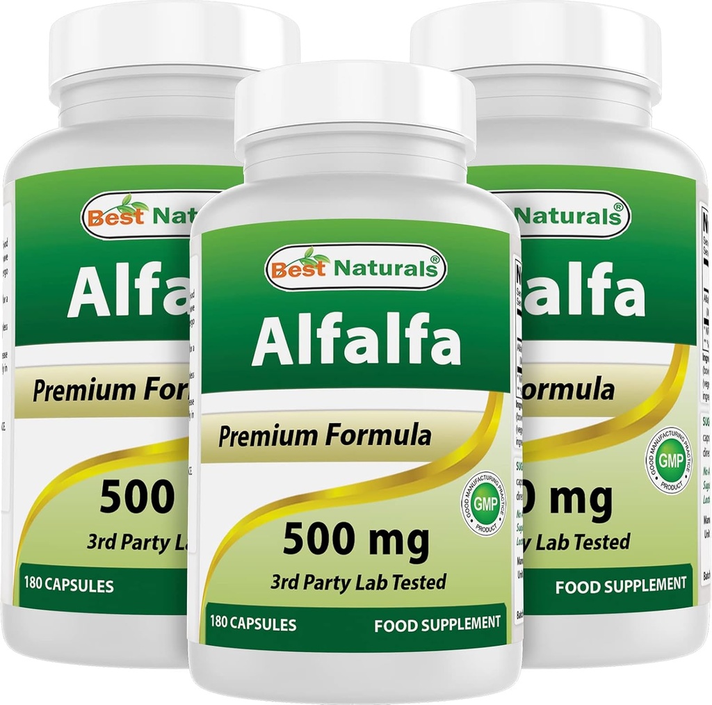 Najlepszy Naturals Alfalfa Green Super Food 500 mg 180 Kapsułek (180 Liczba (Opakowanie po 3))