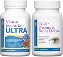 Premium Eye Health Bundle obejmuje Vision Essentials ULTRA dla zdrowia plamki żółtej i siatkówki, rozwarcie oczu, ciśnienie oka, suchość oczu i ciśnienie oka i siatkówki Obrona dla dodatkowego zdrowia wewnątrz oka