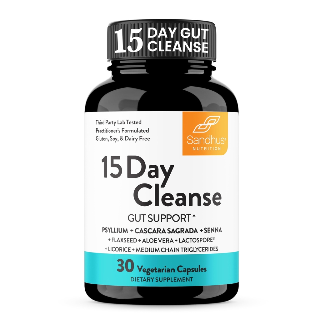 Sandhu 15 dzień Gut Cleanse Detox Colon dla kobiet i mężczyzn 124; Wsparcie Colon Cleansing & Digestive Health 124; Senna, Cascara Sagrada, Psyllium Husk & Probiotyki 124; 30 Kapsułki Suplement diety, 15 Days Supply