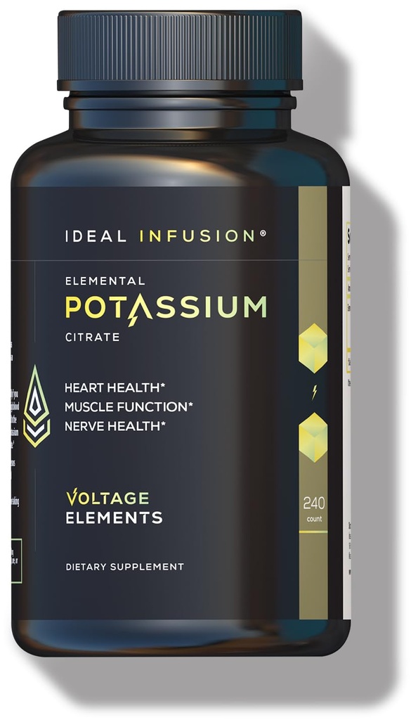 Elementy napięcia Cytrynian potasu 1430mg - Heart & Nurney Health, Elektrolite Balance, Nerve Function - Elemental Potasu 500mg (240 kapsułki) Wegan
