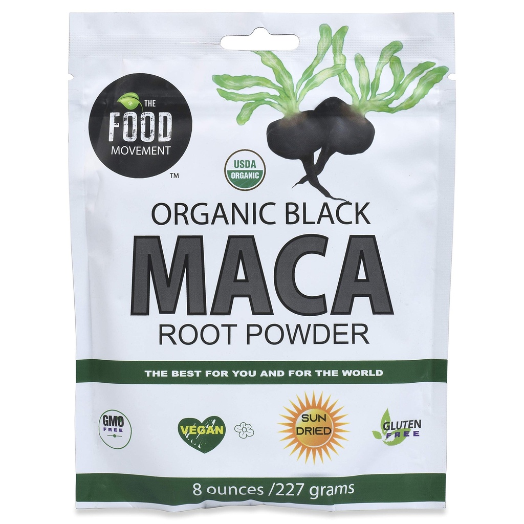 The Food Movement Co. Black Maca 8 Oz Surowy Proszek spożywczy - Organiczny, Non-GMO, Wegan, Gluten Free- Black Maca Suplement Root dla całego ciała Wellness