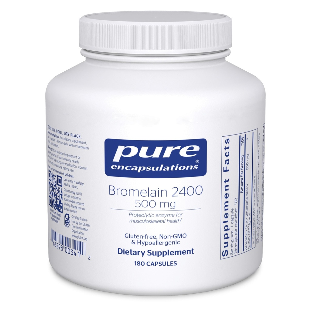 Pure Encapsulations Bromelain 2400 500 mg - dla wsparcia i zdrowia układu mięśniowo-szkieletowego - Pomocnik Joints & Odzyskiwanie mięśni * - Enzymy proteolityczne - Wegan - 180 Kapsułki