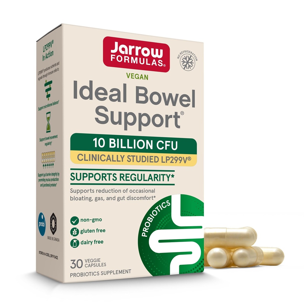 Jarrow Fixas Ideal Bowel Support - 10 Billion CFU Per Serving - Bowel Support - Redukuje Bloating, Gas & Instinal Discomfort - Do 30 Servings (Veggie Caps)