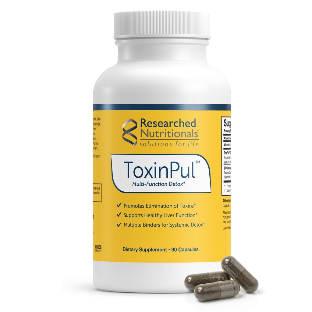 Badania Nutritionals ToxinPul Binder & Detox Cleanse Support - Humic Acid, Fulvic Acid, Cilantro, Dandelion Root & Chlorella, aby pomóc wspomaga zdrowe usuwanie toksyn (90 kapsułki)
