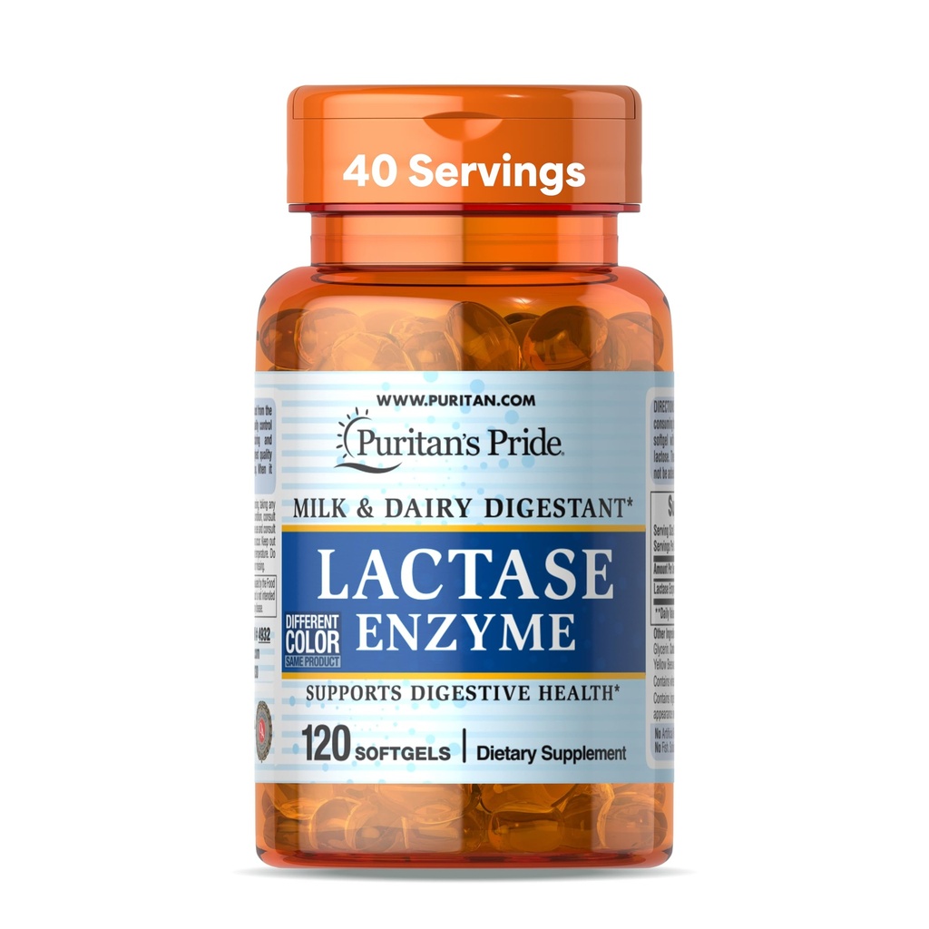 Puritan 's Pride Lactase Enzym, Mleko i Dairy Digestant, Suplement diety Wsparcie dla trawienia i Cellular Energy Support, 40 Day Supply, 120 Softgels