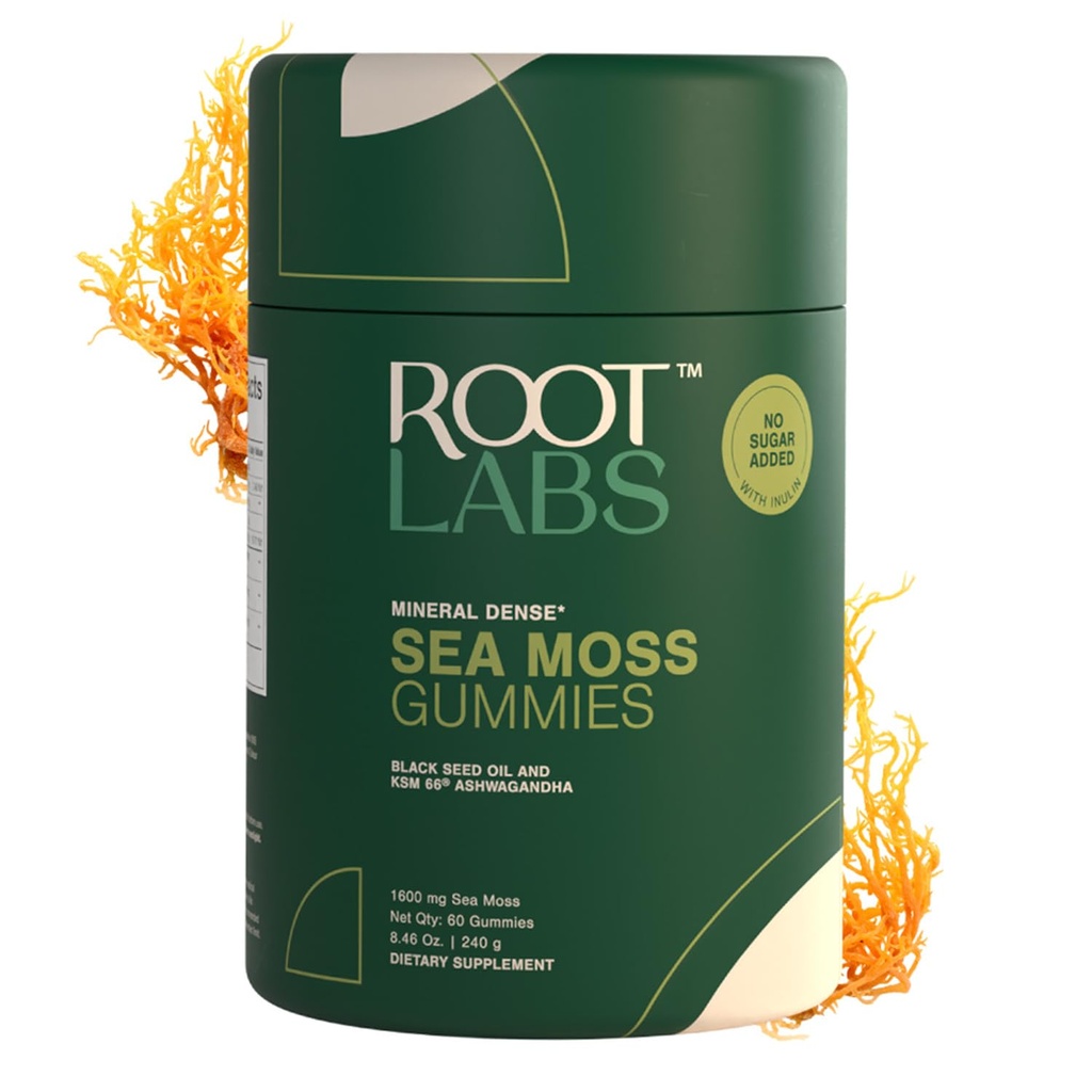 Sea Moss Gummies I 92 + Minerals I Black Seed Oil I KSM 66 Ashwagandha I Lab Tested I No Added Sugar Amend124; dla mężczyzn, Kobiety I Non-GMO I 100% Natural & Organic I 1600 mg I 60 Gummy