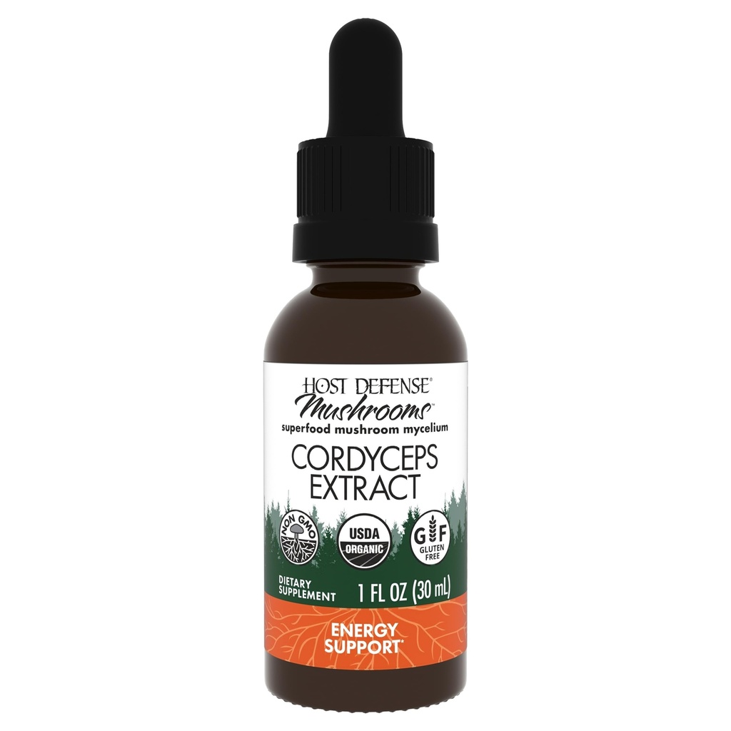 Host Defense Cordyceps Extract - Immune & Energy Supplement - Nerki Suplement zdrowia z Cordyceps - Fitness Support to Aid Oxygen Uptake - 1 fl oz (30 Sług) *