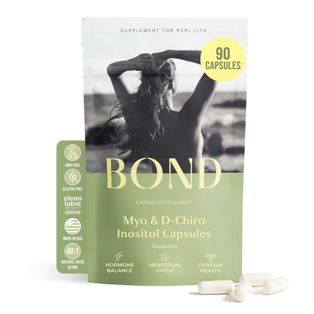 BOND Myo- Inositol & D- Chiro Inositol Suplement dla Kobiet Bilans 124; Wspiera równowagę hormonalną, Zdrowy Owulacja & Cykle regularne - 40: 1 Stosunek 124; Suplementy płodności dla Kobiet 124; 90 Kapsułki wegańskie (3 / Day)