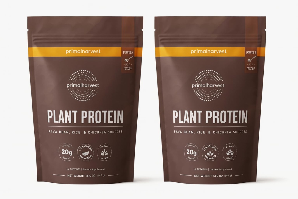 Primal Harvest Vegan Protein Powder for Nutritional Weight Support 20g Plant-Based Protein Per Serving from Fava Beans Chickpeas & Rice Chocolate Flavor 405g Gluten-Free Soy-Free No Added Sugar