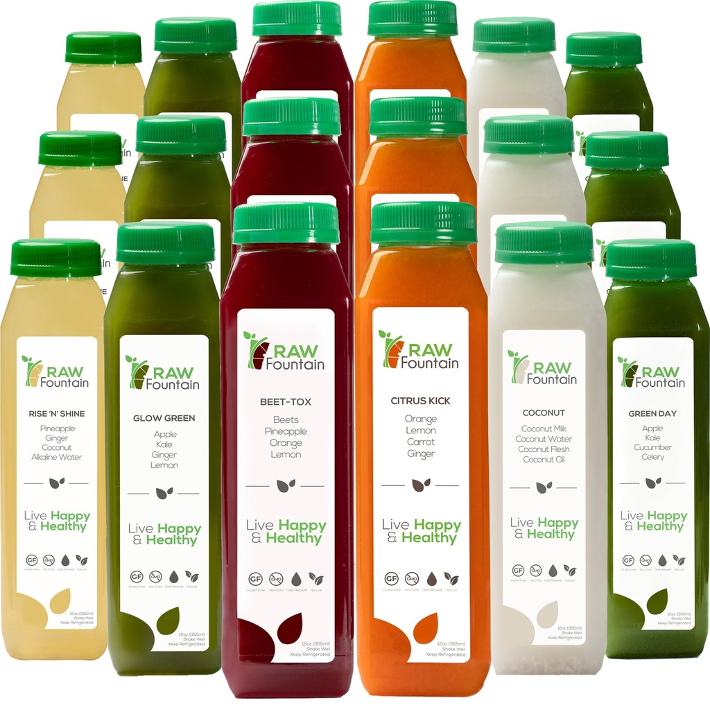 5 dzień sok oczyszczony przez surowej fontanny, wszystkie naturalne surowe detox czyszczenie, soki na odpoczynek ciała, zimne przyciśnięty sok szybko, świetny sposób na Jumpstart zdrowia, diet 30 butelek 12oz, 5 Ginger Shots