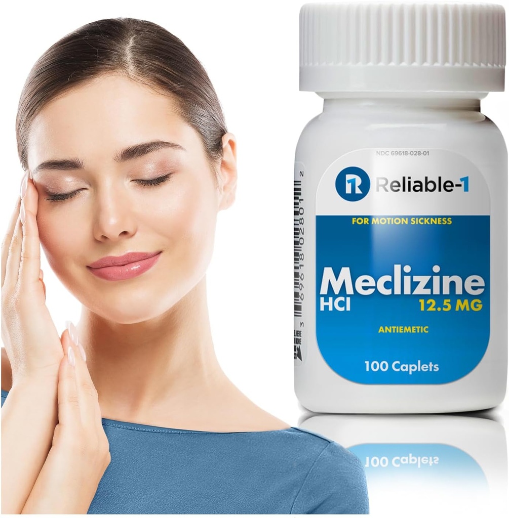Relivable-1 Laboratories Meclizine HCL 12,5 mg Caplets - Zapobieganie nudnościom, wymiocinom i zawrotom głowy spowodowanym chorobą ruchową (100 Kapsułek, 1 butelka)