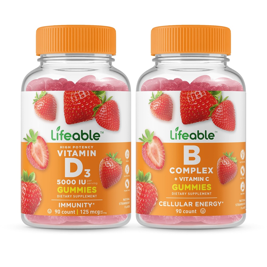 Żywa witamina D 5000 j.m. + B Complex, Gummies Bundle - Great Desting, Suplement witaminy, Gluten Free, GMO Free, Gummy do żucia