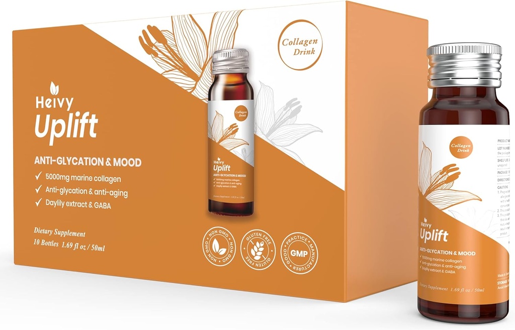 Heivy Liquid Collagen Supplement, Collagen Drink, Collagen Peptydes, Age- Defying i rozjaśnić swój dzień, Ageless Beauty, Zhydrolizowane Collagen, z CoQ10, 1.69 fl.oz. / Butelka (1 pudełko, 10 butelek)