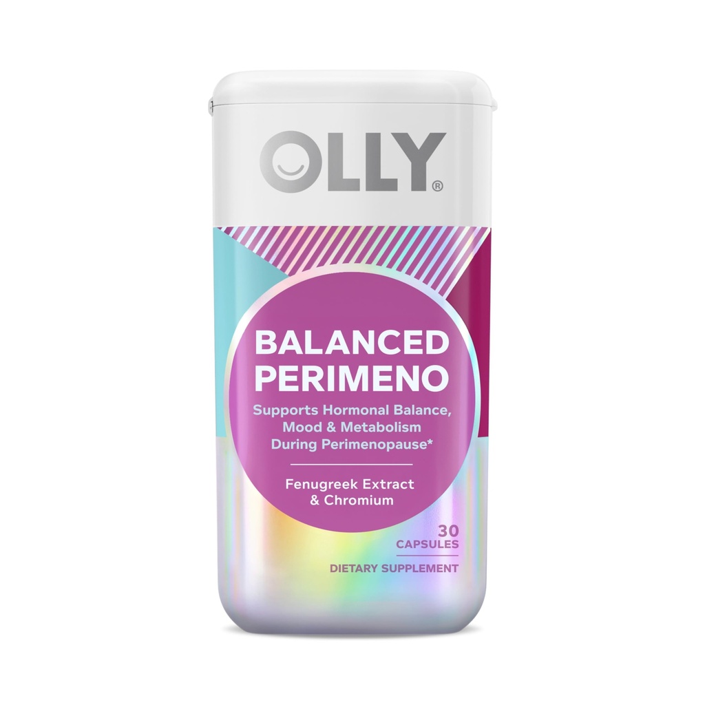 OLLY Balanced Perimeno Capsules, Supports Hormonal Balance, Mood & Metabolism During Perimenopause,* Fenugreek Extract, Chromium, 30 Day Supply - 30 Count
