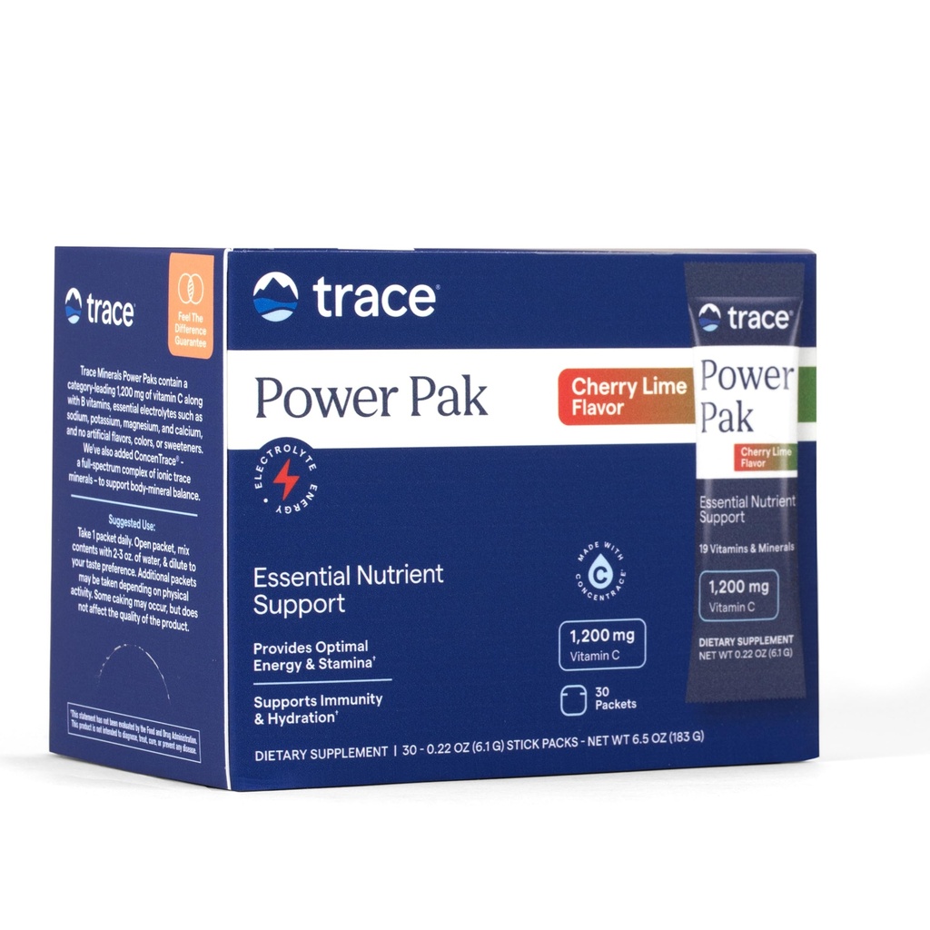 Ślad Minerały Power Pak - Multivitamin Pakiety dla Esential Nutriant Support - Nawadnianie, Odporność i Energia - Naturalne Witaminy i Minerały - Limy wiśniowe - 30 Hrabia (30 Sług)