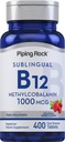 Pining Rock Witamina B12 Tabletki podjęzykowe 124; 1000 μg 124; 400 tabletek 124; Metylokobalamina Suplement dla kobiet i mężczyzn 124; Berry Flavor 124; Wegetarian, Non-GMO, Gluten Free