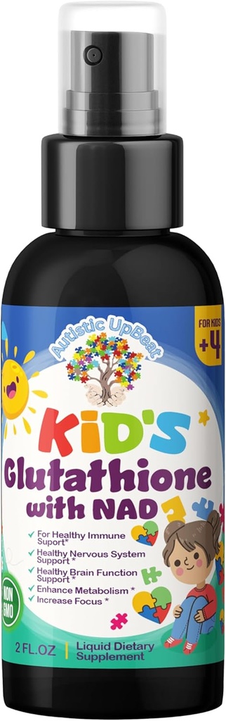 Autystyczny UpBeat: Glutation Kid 's z NAD Spray - 60 Służenia, Przeciwutleniacz, Wsparcie immunologiczne, Wzmacniacz energii, Zdrowie komórkowe, Detoksykacja, Funkcje mózgu i Wsparcie Cognitive, Easy- to- Use