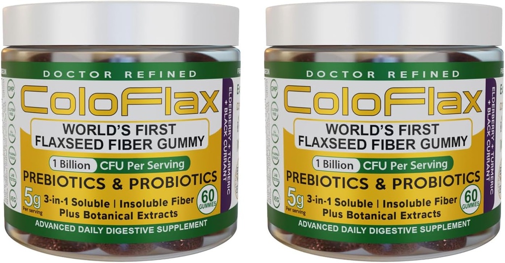 Organiczne włókno lniane + Probiotic Gummies ↓ 124; Zaparcia Relief & Regularność Bez Kramp dla dorosłych, Rozpuszczalny i nierozpuszczalny Triple- Fiber Wegan Gummies - 60 Służenia