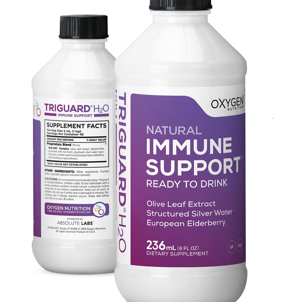 Triguard Plus Colloidal Silver Water, Sambucus Elderberry Extract & Olive Leaf Extract, 3- in-1 Płynne wsparcie immunologiczne Gotowe do picia 124; Potężny system immunologiczny Booster 124; Wielki smak - 8oz, Made in USA