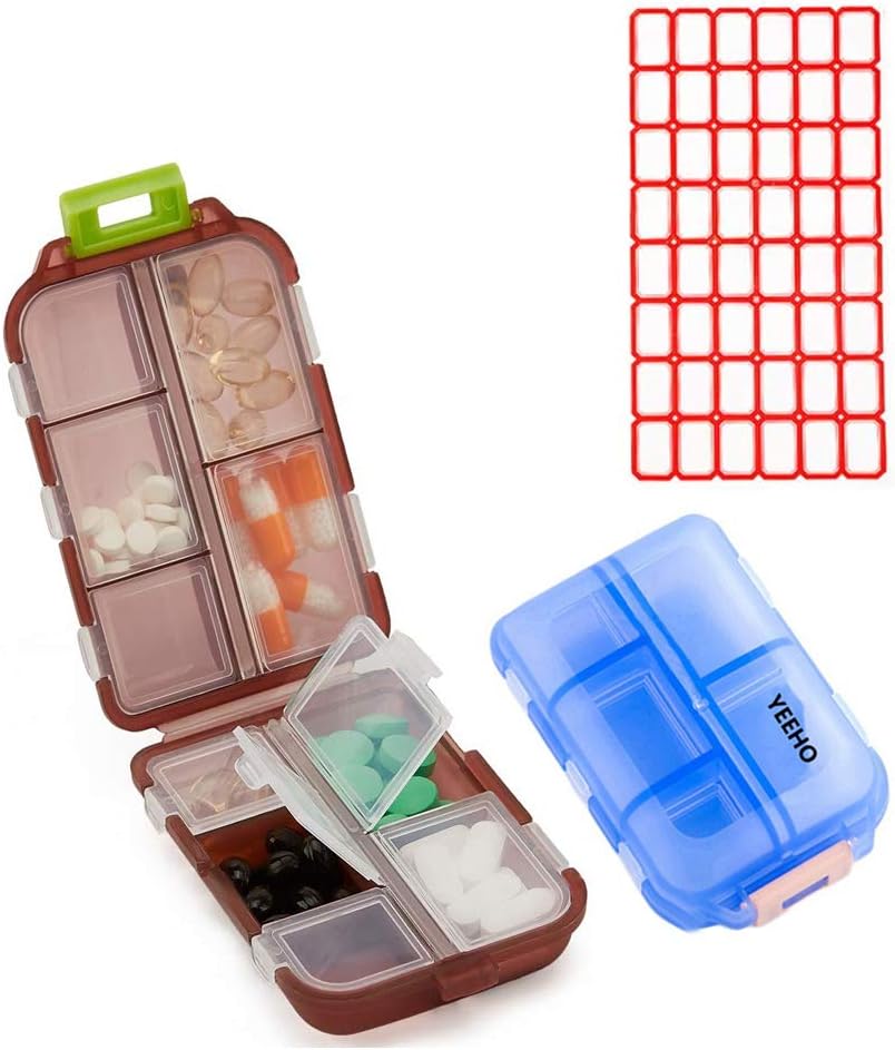 Pigułka (2 opakowania) - Przenośne małe suplementy Pojemnik na tabletki pudełko z 10 Komory - Medycyna Organizer Dispenser przechowywania do podróży Pocket Trip (niebieski + czekolada)